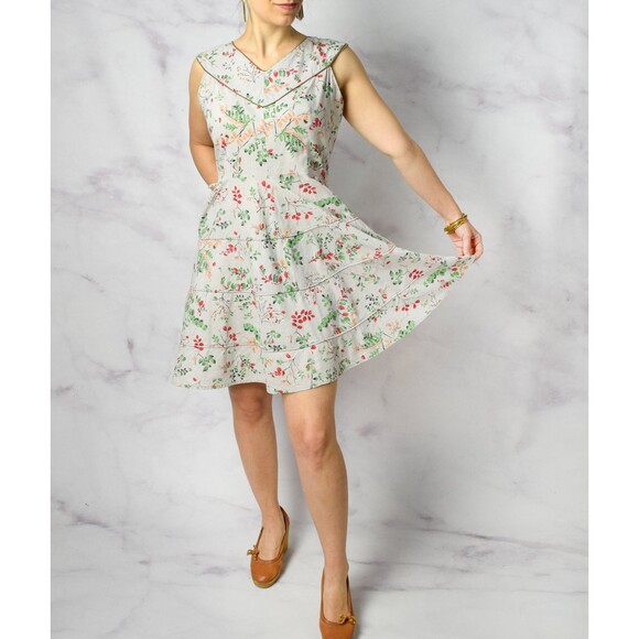 1950s Novelty Print Dress Size Medium 50s Ferns Leaves Print Cotton Day Dress - Picture 10 of 10